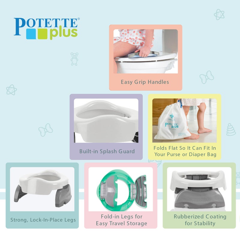 Kalencom Potette Plus 2-in-1 Travel Potty and Trainer Seat - Dual-Purpose Potty Training Toilet Seat - Portable Potty for Toddler Travel - with Durable, Lock-in Legs and Splash Guard - White/Gray - Image 2